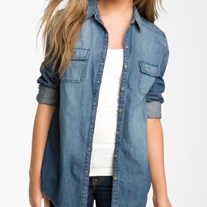 Rubbish Boyfriend Distressed Chambray Button Down